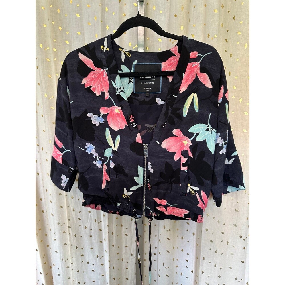 Cotton On Tropical Floral Woven Saffron Print Zip Front Crop Jacket Blouse 4